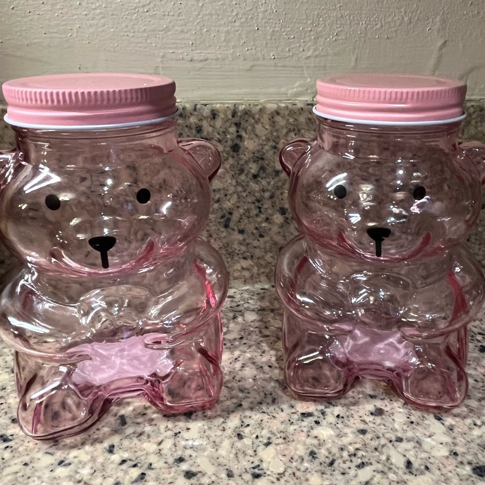 Pink Bear Shaped Glass Jars (2)